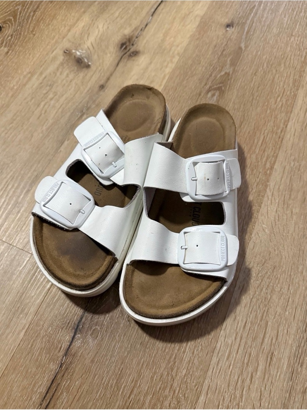White Double-Buckle Platform Slide Sandals